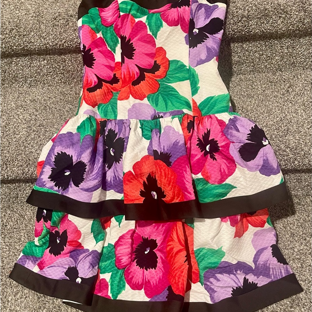 Lillie Rubin Vibrant Floral Dress in Red, Pink, and Purple Pansies